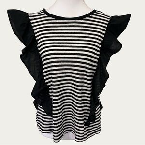 NWT Chelsea28‎ Black and White Striped Blouse Small